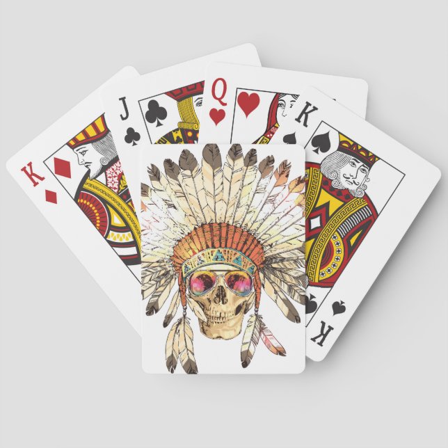 Native American Skull Fashion Illustration Playing Cards (Back)