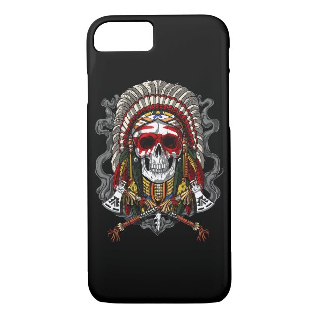 Native American Skull Indian Chief Headdress Case-Mate iPhone Case (Back)