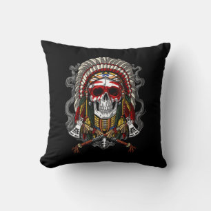 Native American Skull Indian Chief Headdress Cushion
