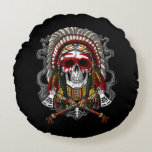 Native American Skull Indian Chief Headdress Round Cushion<br><div class="desc">Native American Skull Indian Chief Headdress design for every native American history lover.</div>