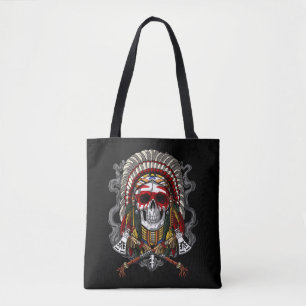 Native American Skull Indian Chief Headdress Tote Bag