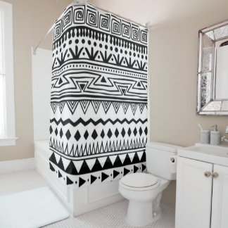 Native American Southwest Black White Modern Boho Shower Curtain