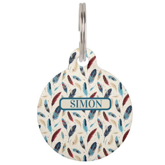 Native American Southwest Style Feather Pattern  Pet Tag (Front)