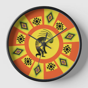 Native American Southwestern Sun Kokopelli  Clock