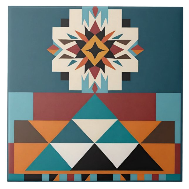 Native American Southwestern Tribal Design Ceramic Tile (Front)