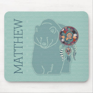 Native American Spirit Bear with Name Mouse Pad