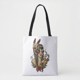 native American squaw smoking a pipe Tote Bag