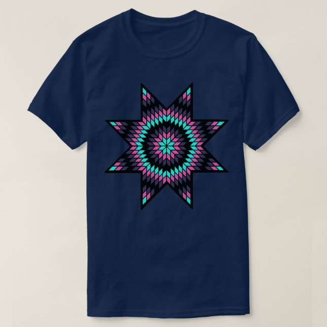 Native American StarQuilt Design Pink Turquoise Gr T-Shirt (Design Front)