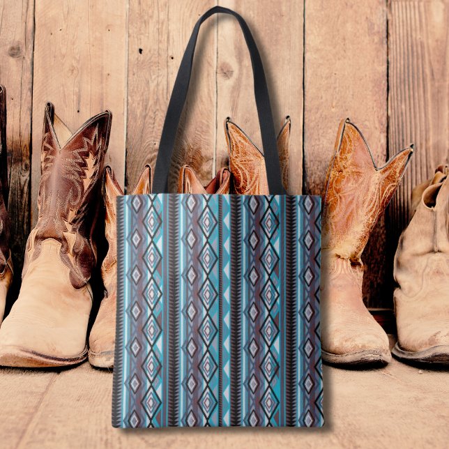 Native American Stripe Teal Black Purple Tote Bag (Creator Uploaded)