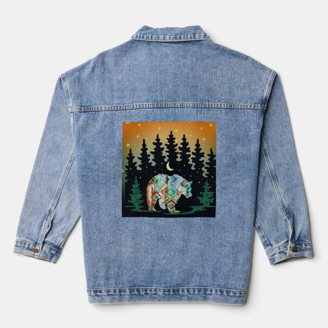 Native American Style Bear in Woods Denim Jacket (Back)