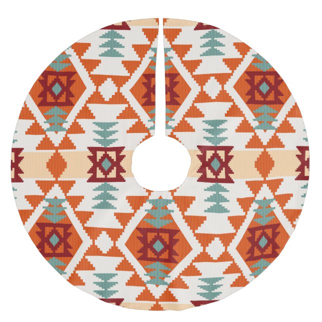 Native American Style Geometric Seamless Brushed Polyester Tree Skirt (Front)