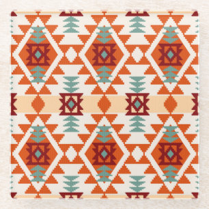 Native American Style Geometric Seamless Glass Coaster