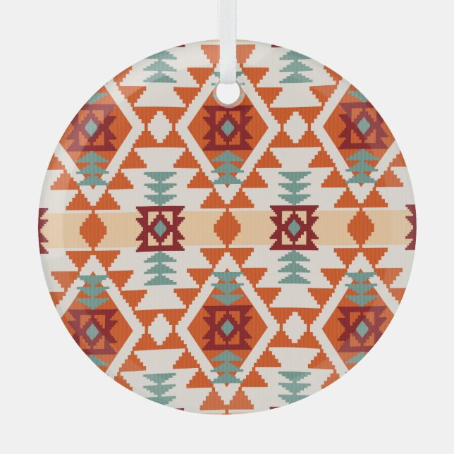 Native American Style Geometric Seamless Glass Tree Decoration (Front)