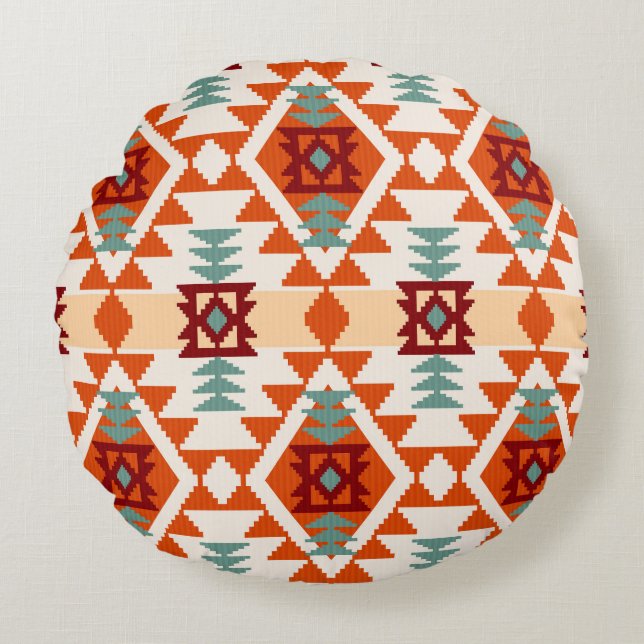 Native American Style Geometric Seamless Round Cushion (Front)