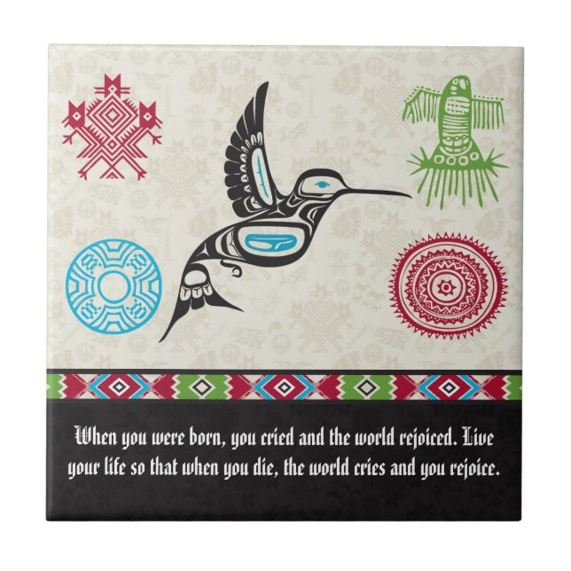 Native American Symbols and Wisdom - Hummingbird Ceramic Tile (Front)