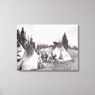 Native American Teepee Camp, Montana, c.1900 (b/w Canvas Print