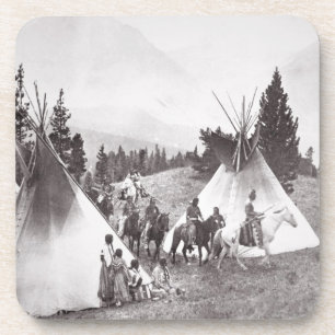 Native American Teepee Camp, Montana, c.1900 (b/w Coaster