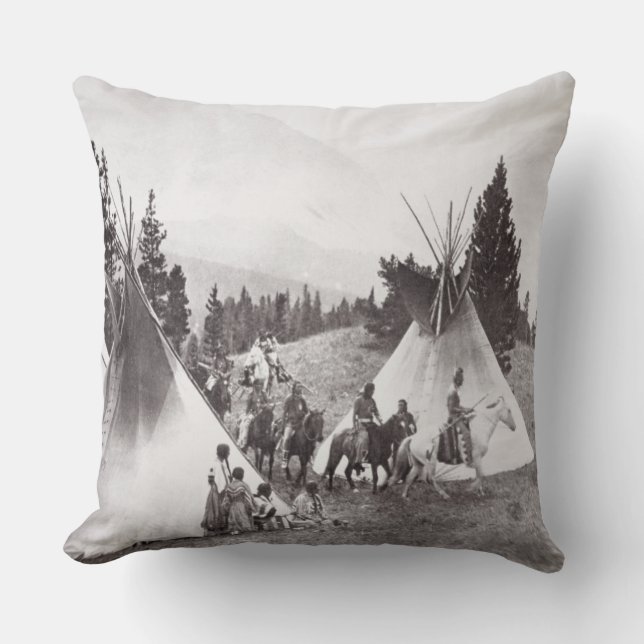 Native American Teepee Camp, Montana, c.1900 (b/w Cushion (Front)
