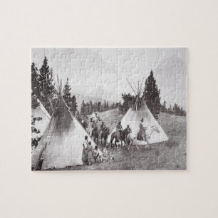 Native American Teepee Camp, Montana, c.1900 (b/w Jigsaw Puzzle