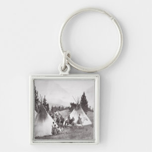 Native American Teepee Camp, Montana, c.1900 (b/w Key Ring
