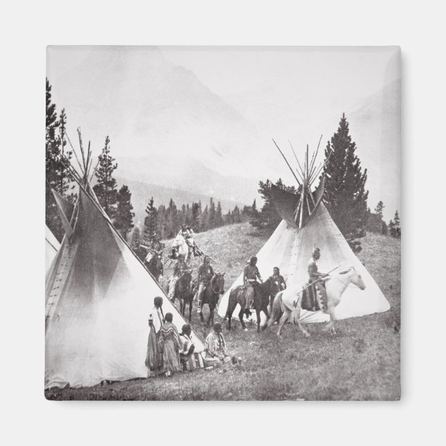 Native American Teepee Camp, Montana, c.1900 (b/w Magnet (Front)