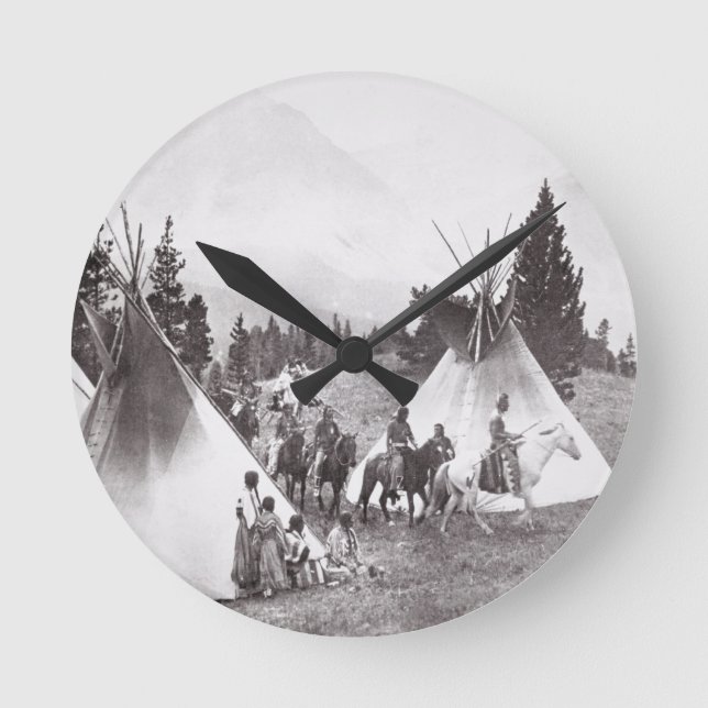 Native American Teepee Camp, Montana, c.1900 (b/w Round Clock (Front)