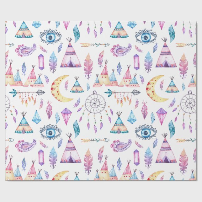 Native American Teepees Dreamcatchers Arrows Wrapping Paper (Flat)