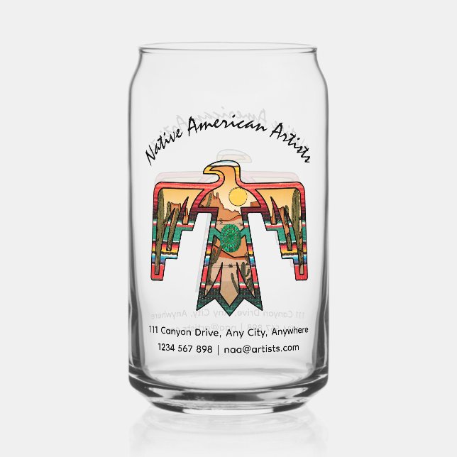 Native American Thunderbird Editable text Can Glass (Front)