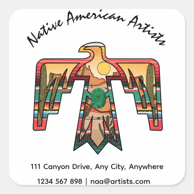 Native American Thunderbird Editable text Square Sticker (Front)