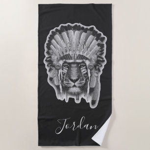 Native American Tiger Chief Add Your Name Beach Towel
