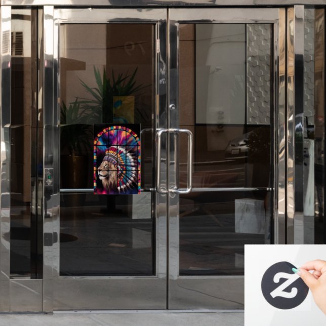 Native American Tiger Themed Stained Glass Window  (Office Door)