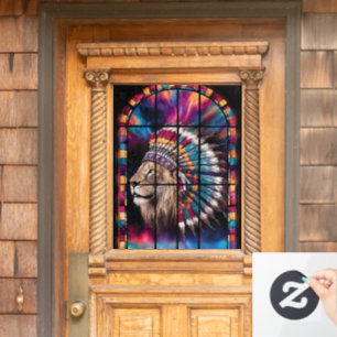 Native American Tiger Themed Stained Glass Window