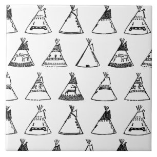 Native American Tipi Tents CUSTOM BG COLOR Ceramic Tile