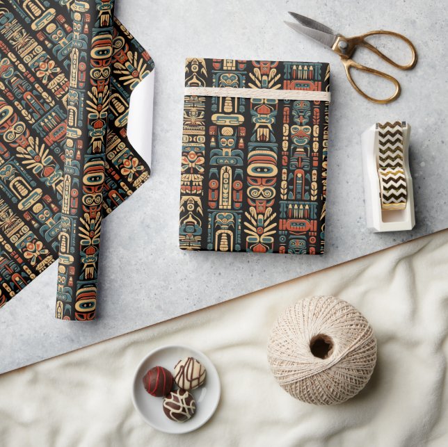Native American Totem Poles and Feathers Design Wrapping Paper (Crafts)