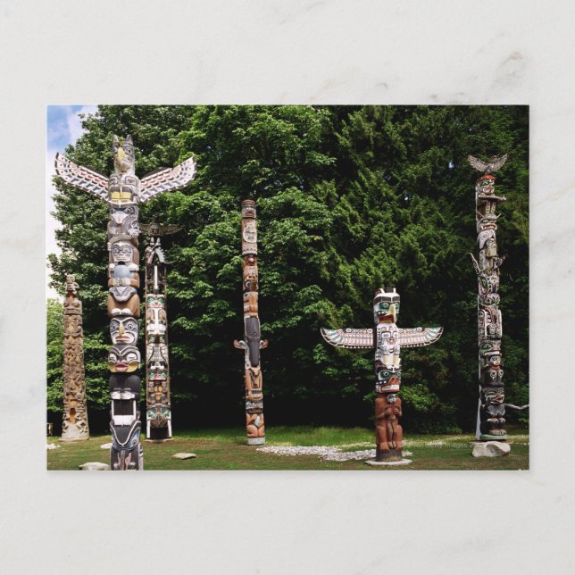 Native American totem poles, Vancouver, British Postcard (Front)