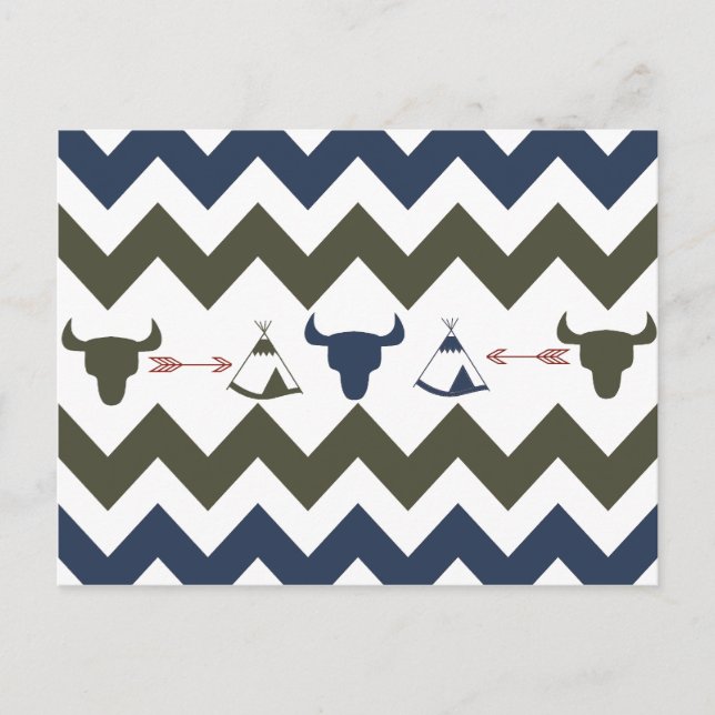 Native American Tribal Chevron Skulls Tipi Arrows Postcard (Front)