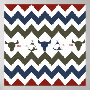 Native American Tribal Chevron Skulls Tipi Arrows Poster