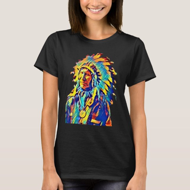Native American Tribal Chief Red Cloud Colourful   T-Shirt (Front)