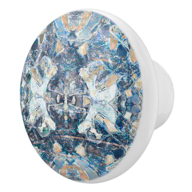 Native American Tribal Classic Blue Tan Design Ceramic Knob (Right)