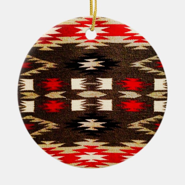 Native American Tribal Design Print Ceramic Tree Decoration (Front)