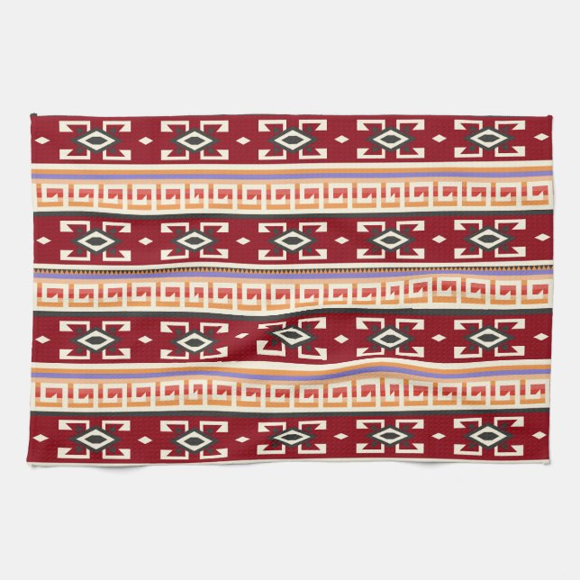 Native American Tribal Geometric Pattern Tea Towel (Horizontal)