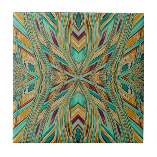 Native American Tribal Vibe Fractal Pattern in Ceramic Tile (Front)