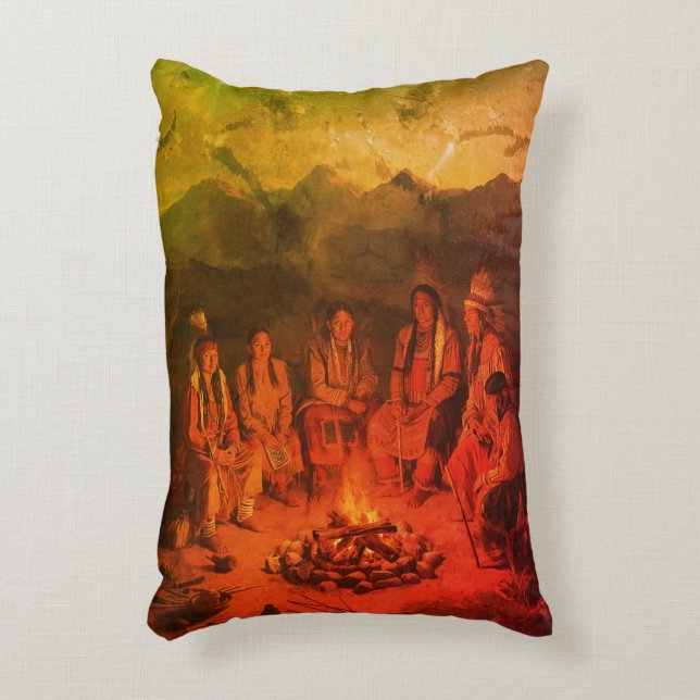 Native American Tribe Sitting Around Their Fire on Decorative Cushion (Front(Vertical))