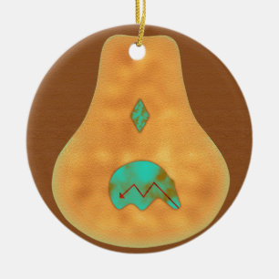 Native American Turquoise Zuni Bear Ceramic Ornament