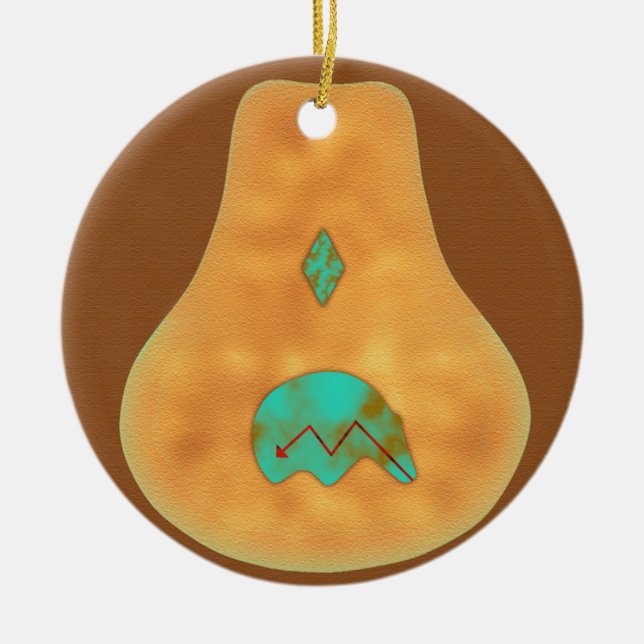 Native American Turquoise Zuni Bear Ceramic Ornament (Front)