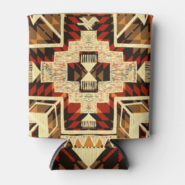 Native American, Vintage Hand-Drawn Abstract. Can Cooler (Front)
