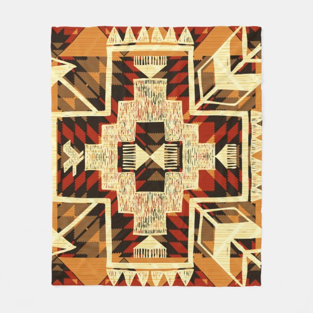 Native American, Vintage Hand-Drawn Abstract. Fleece Blanket (Front)