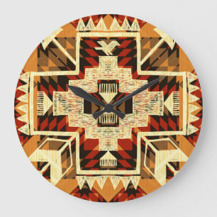 Native American, Vintage Hand-Drawn Abstract. Large Clock