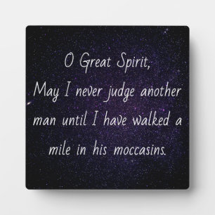 Native American "Walk a mile in his moccasins" Plaque