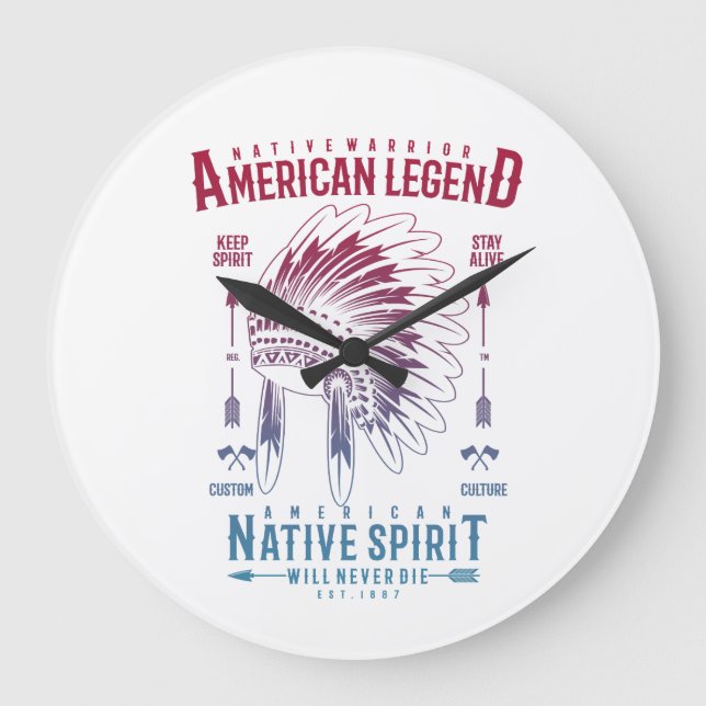 Native American Warrior Tribal Spirit Art Gifts Large Clock (Front)